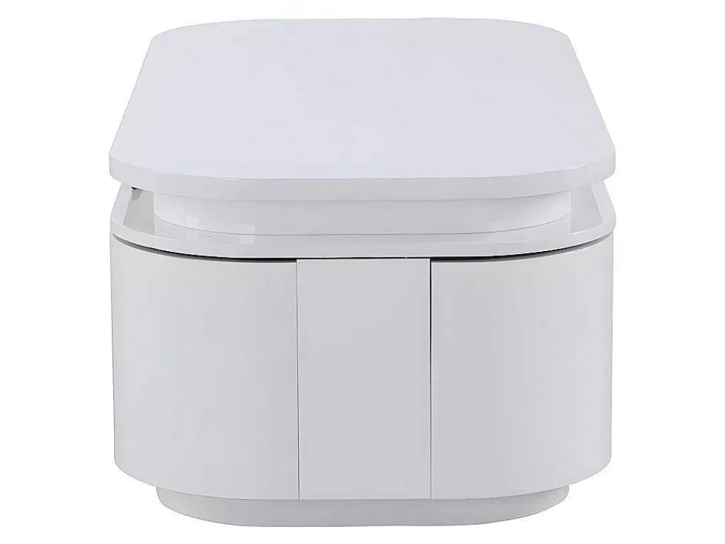 Mesa De Centro*Vente-unique Mesa De Centro 4 Portas E 1 Gaveta Com Leds Em Mdf Lacado A Branco - Vandana