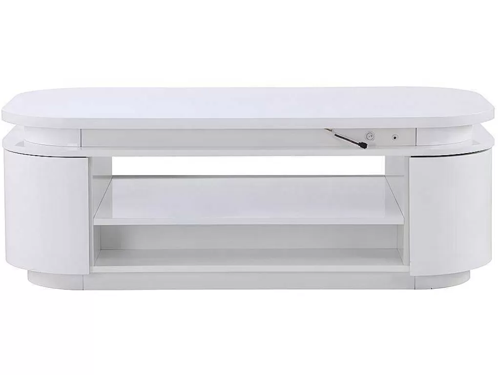 Mesa De Centro*Vente-unique Mesa De Centro 4 Portas E 1 Gaveta Com Leds Em Mdf Lacado A Branco - Vandana