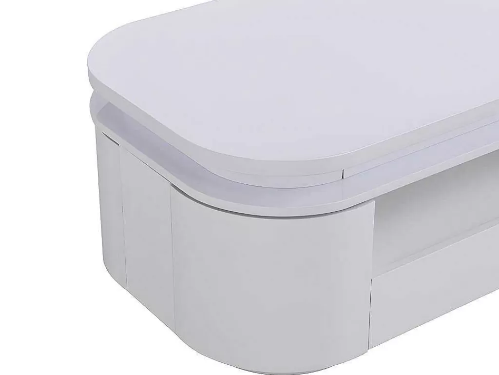 Mesa De Centro*Vente-unique Mesa De Centro 4 Portas E 1 Gaveta Com Leds Em Mdf Lacado A Branco - Vandana