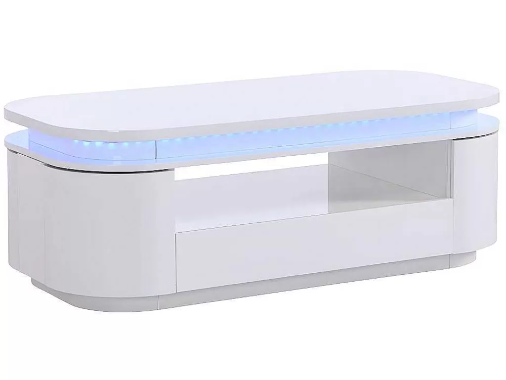 Mesa De Centro*Vente-unique Mesa De Centro 4 Portas E 1 Gaveta Com Leds Em Mdf Lacado A Branco - Vandana