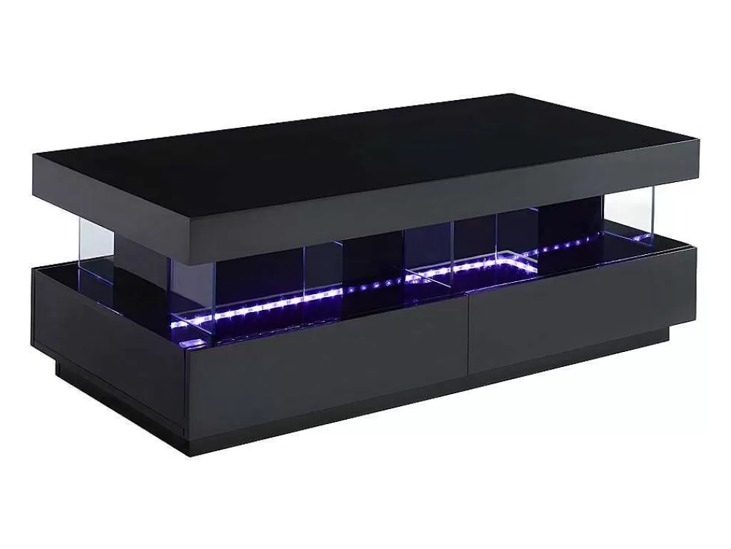 Mesa De Centro*Vente-unique Mesa De Centro - Mdf Lacado Preto - Leds 2 Gavetas & 2 Nichos - Fabio