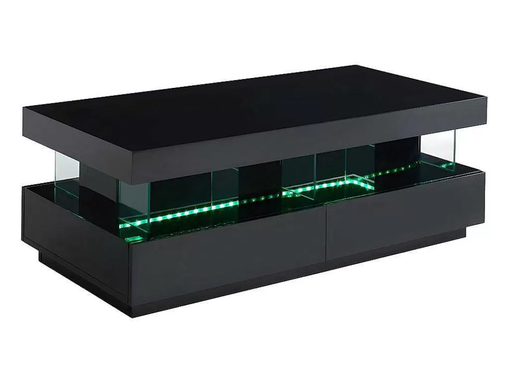 Mesa De Centro*Vente-unique Mesa De Centro - Mdf Lacado Preto - Leds 2 Gavetas & 2 Nichos - Fabio