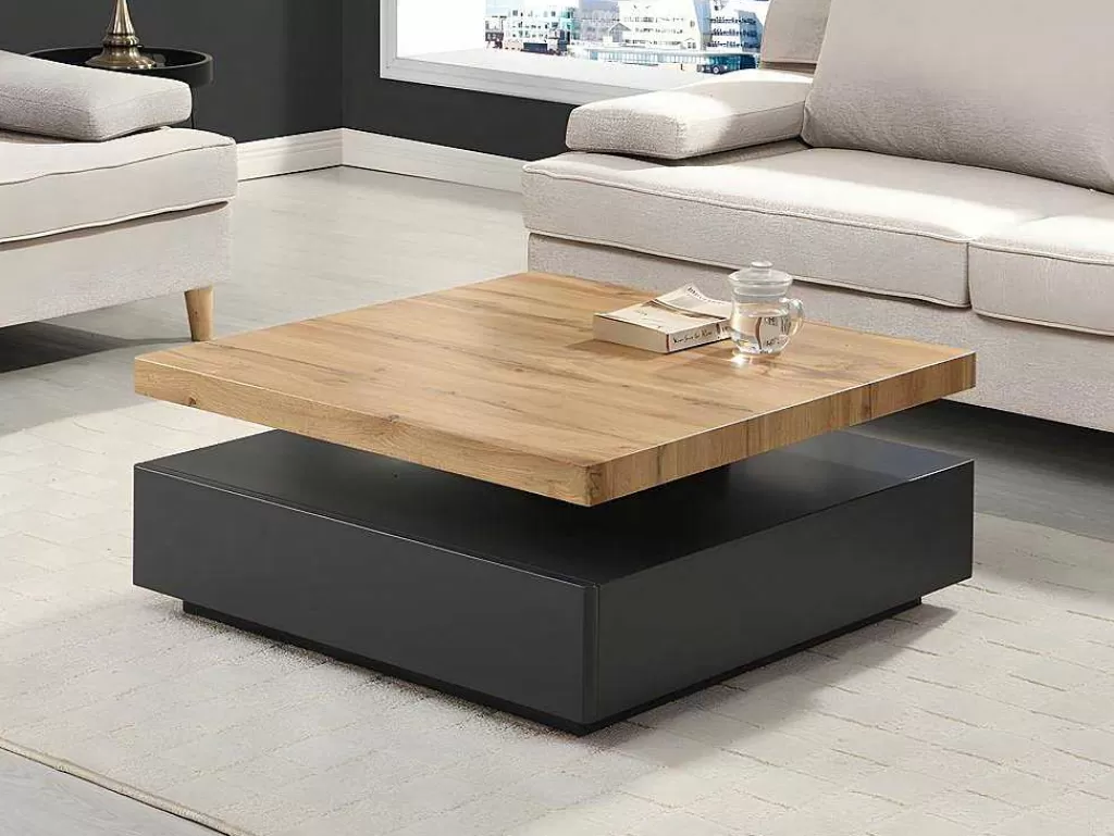 Mesa De Centro*Vente-unique Mesa De Centro Com 1 Gaveta E Tampo Giratorio Em Mdf Cor Antracite E Carvalho - Kyria