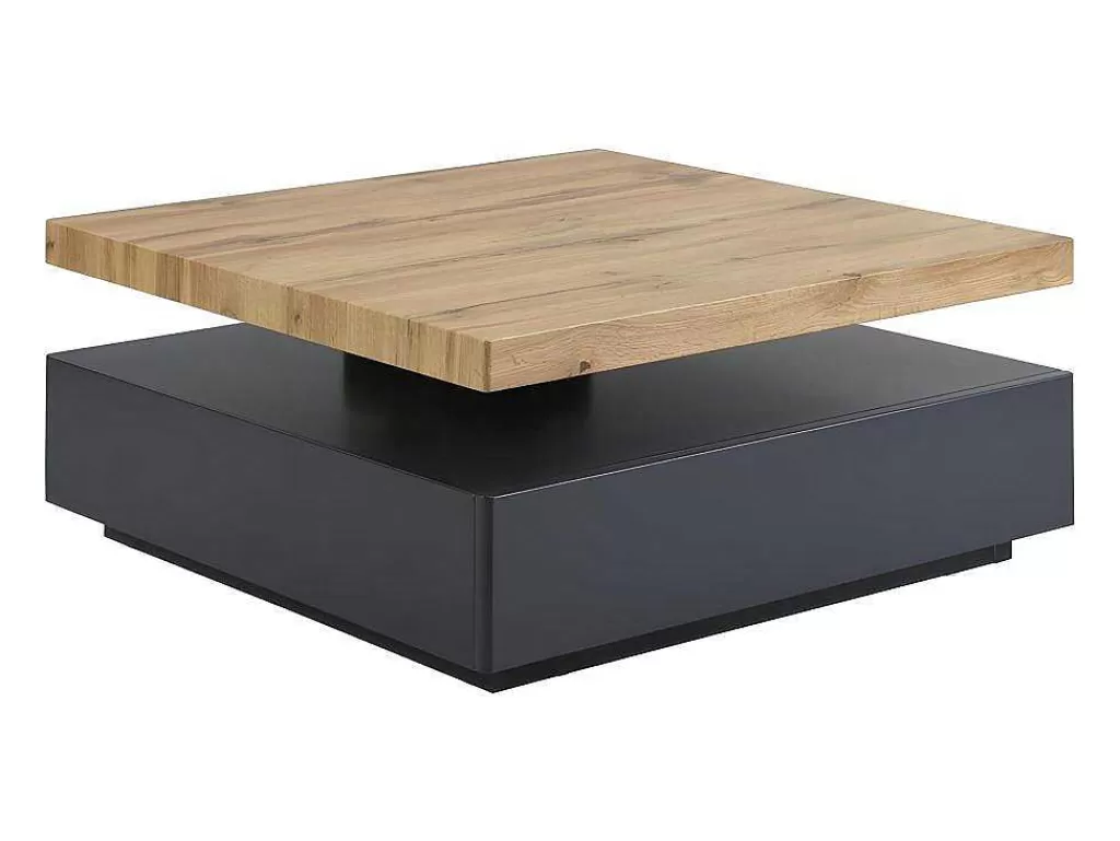 Mesa De Centro*Vente-unique Mesa De Centro Com 1 Gaveta E Tampo Giratorio Em Mdf Cor Antracite E Carvalho - Kyria