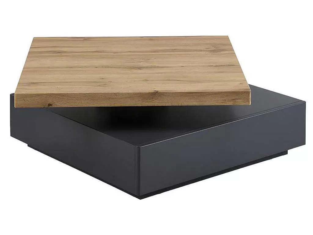 Mesa De Centro*Vente-unique Mesa De Centro Com 1 Gaveta E Tampo Giratorio Em Mdf Cor Antracite E Carvalho - Kyria