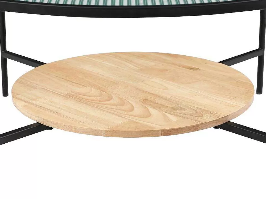 Mesa De Centro*Vente-unique Mesa De Centro Com 1 Prateleira, Vidro, Madeira De Hevea E Metal, Natural E Preto - Munita