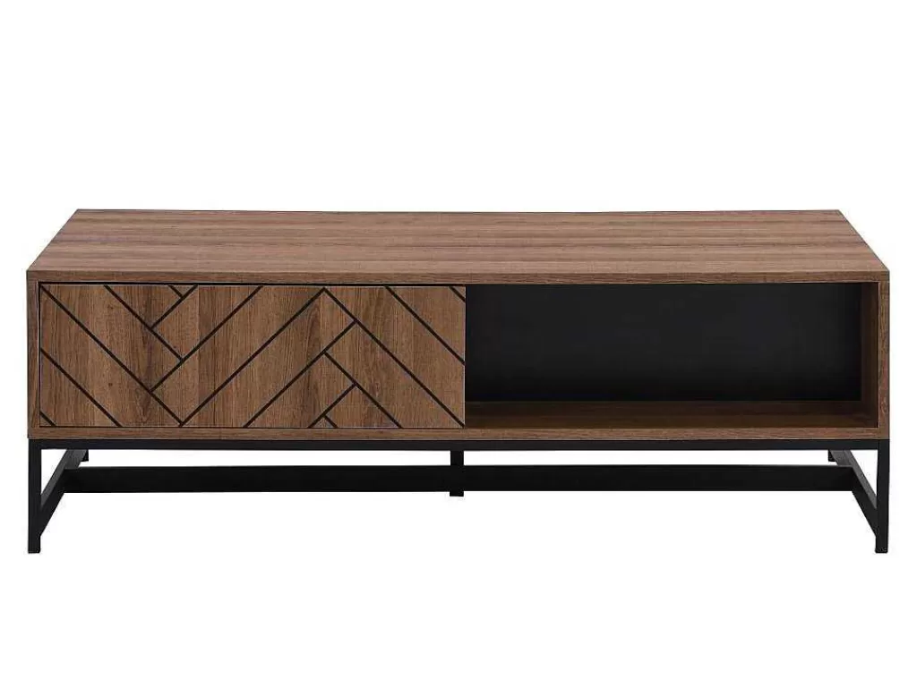 Mesa De Centro*Vente-unique Mesa De Centro Com 2 Gavetas E 2 Nichos Em Mdf Cor Natural E Preto - Caratana