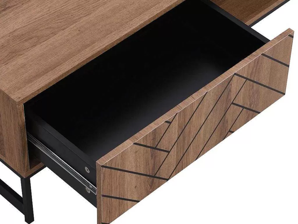 Mesa De Centro*Vente-unique Mesa De Centro Com 2 Gavetas E 2 Nichos Em Mdf Cor Natural E Preto - Caratana