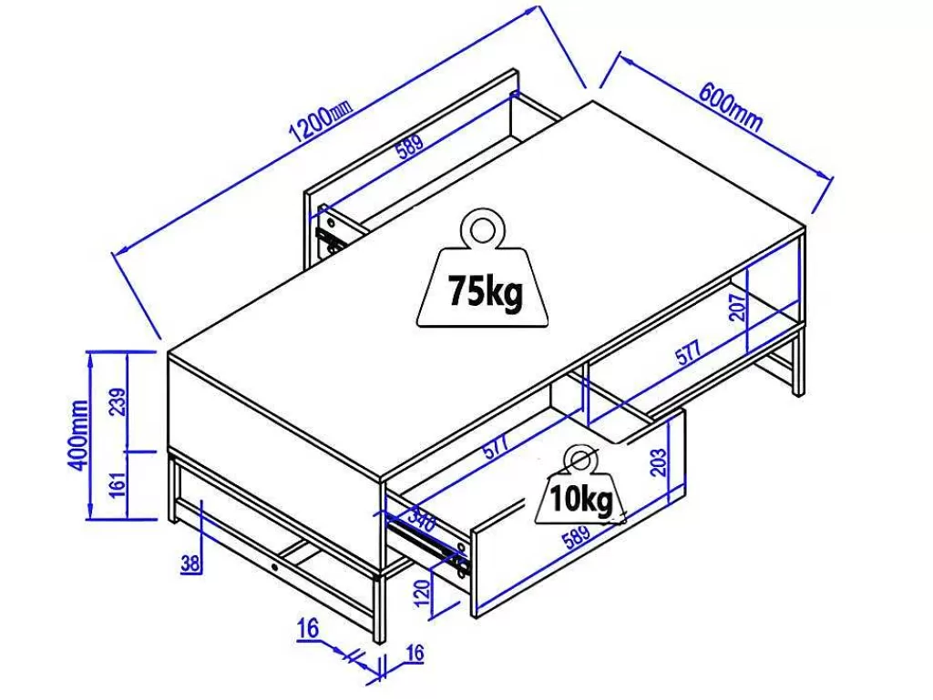 Mesa De Centro*Vente-unique Mesa De Centro Com 2 Gavetas E 2 Nichos Em Mdf Cor Natural E Preto - Caratana