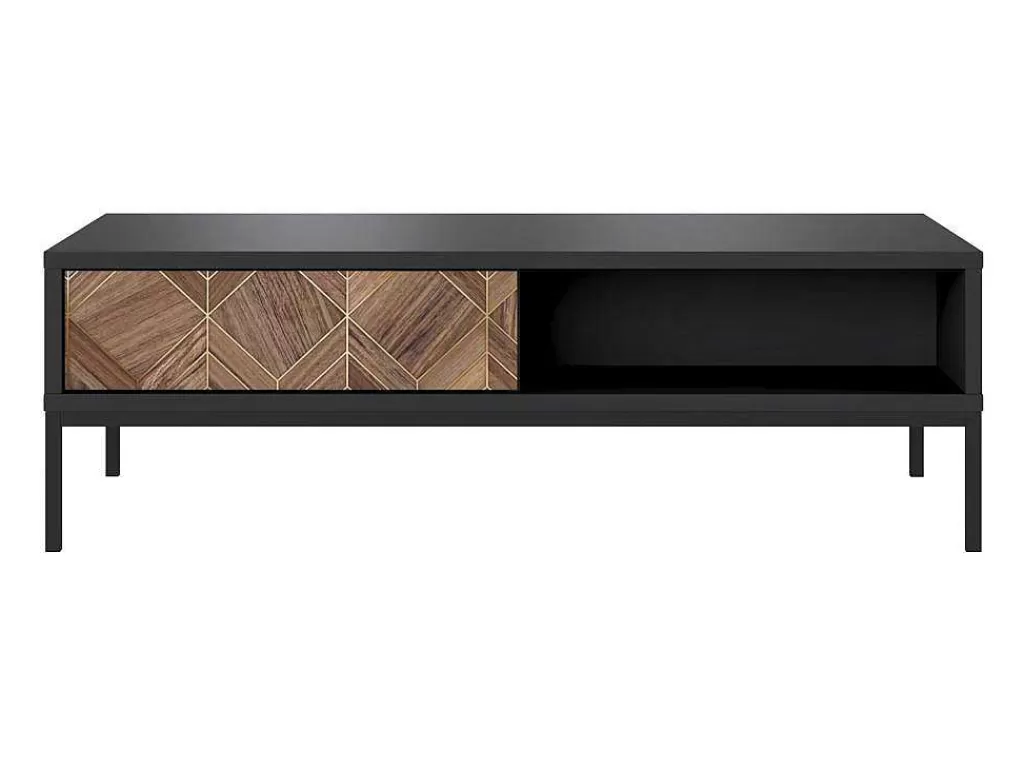 Mesa De Centro*Vente-unique Mesa De Centro Com 2 Gavetas E 2 Nichos Preto E Natural Escuro - Mialine