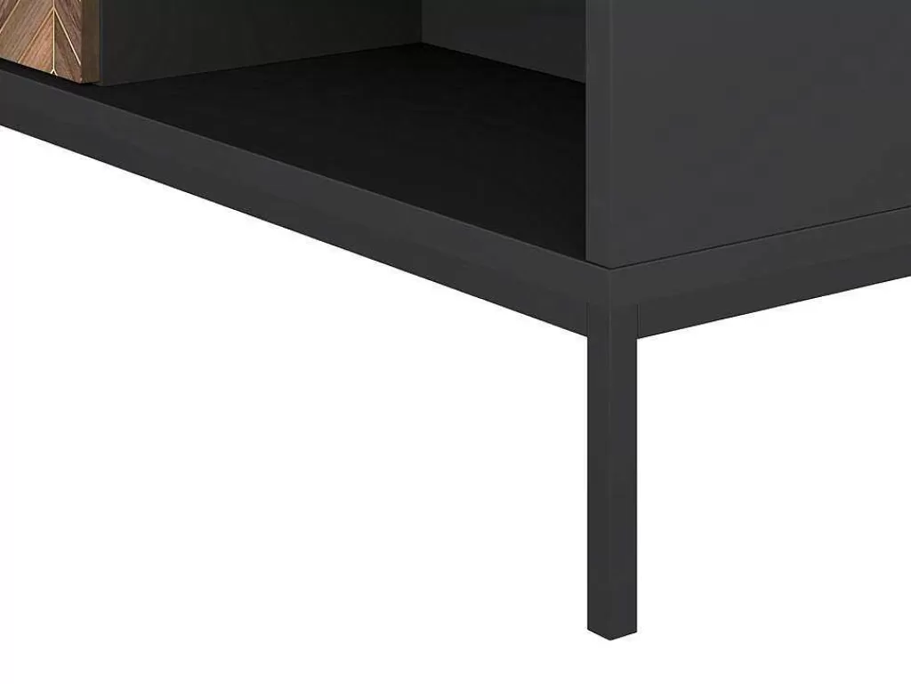 Mesa De Centro*Vente-unique Mesa De Centro Com 2 Gavetas E 2 Nichos Preto E Natural Escuro - Mialine