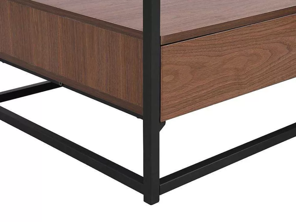 Mesa De Centro*Vente-unique Mesa De Centro Com 2 Gavetas Em Mdf, Vidro Temperado E Metal Natural Escuro - Camata