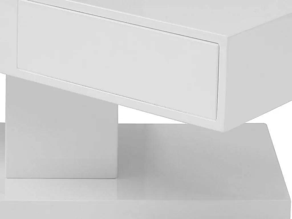 Mesa De Centro*Vente-unique Mesa De Centro Com Tampo Giratorio, 2 Gavetas E 2 Nichos Mdf Lacado A Branco - Ilya