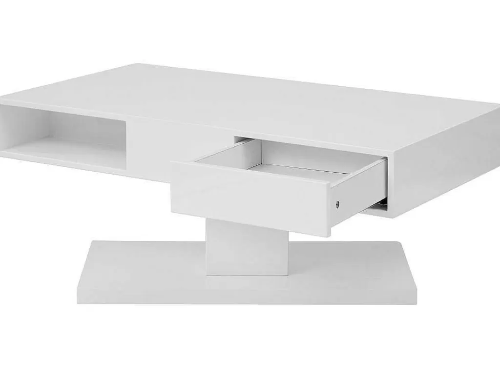 Mesa De Centro*Vente-unique Mesa De Centro Com Tampo Giratorio, 2 Gavetas E 2 Nichos Mdf Lacado A Branco - Ilya