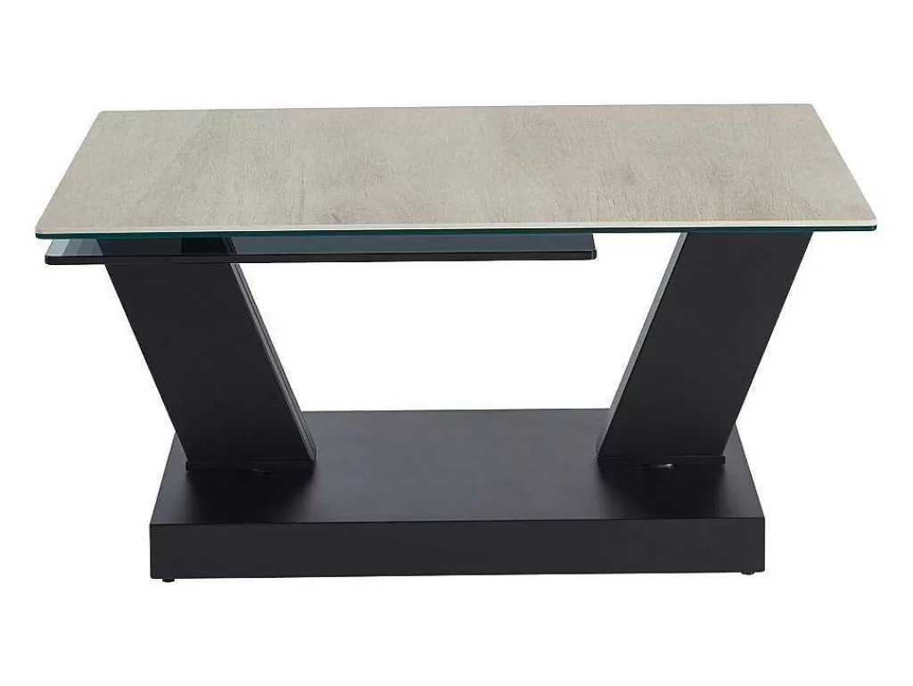 Mesa De Centro*Maison Céphy Mesa De Centro Com Tampos Giratorios Ceramica, Vidro Temperado Fumado E Metal, Preto E Natural - Oyrus De Maison Cephy