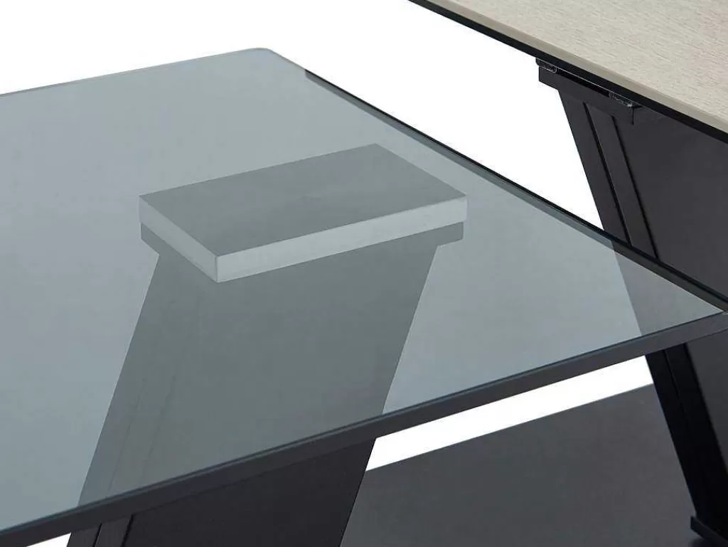 Mesa De Centro*Maison Céphy Mesa De Centro Com Tampos Giratorios Ceramica, Vidro Temperado Fumado E Metal, Preto E Natural - Oyrus De Maison Cephy