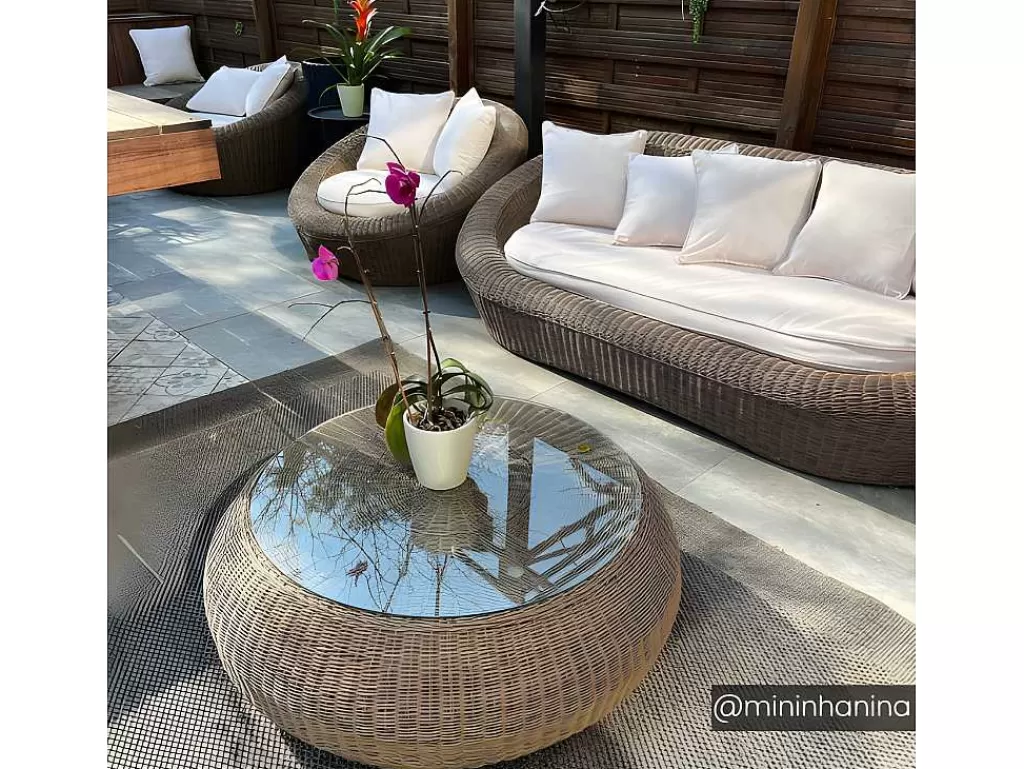 Conjunto Relax De Jardim*MYLIA Mesa De Centro De Jardim Em Resina Entrancada Caramelo - Whiteheaven