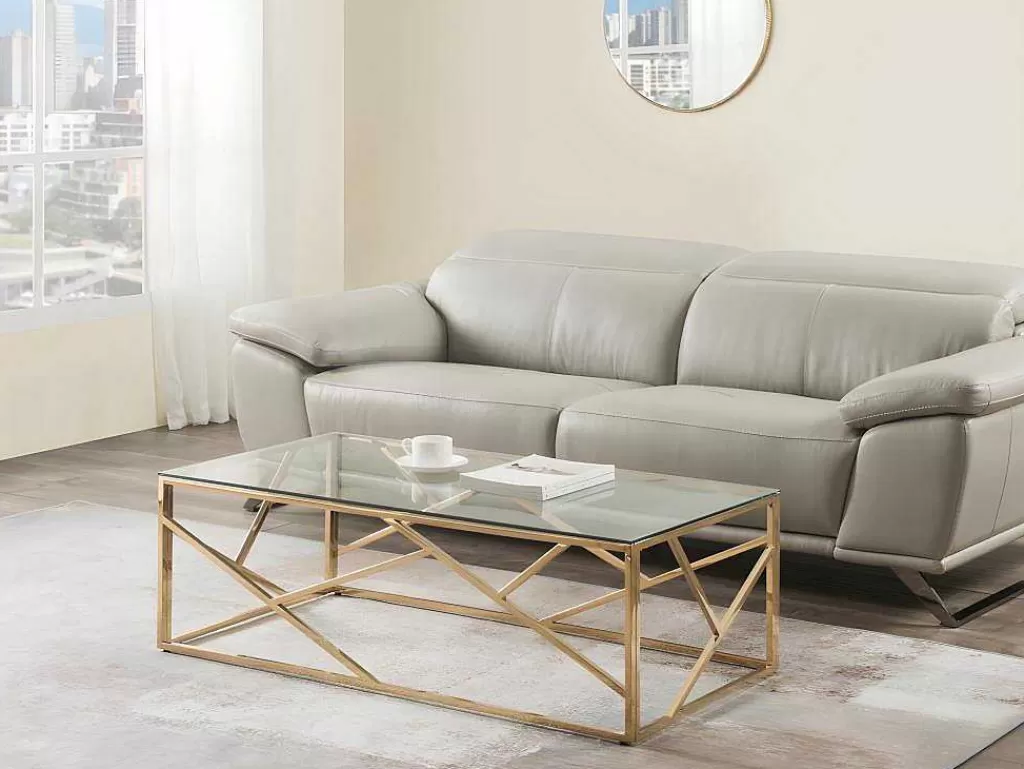 Mesa De Centro*PASCAL MORABITO Mesa De Centro Em Vidro Temperado E Aco Cromado Disponivel Em Dourado - Athena De