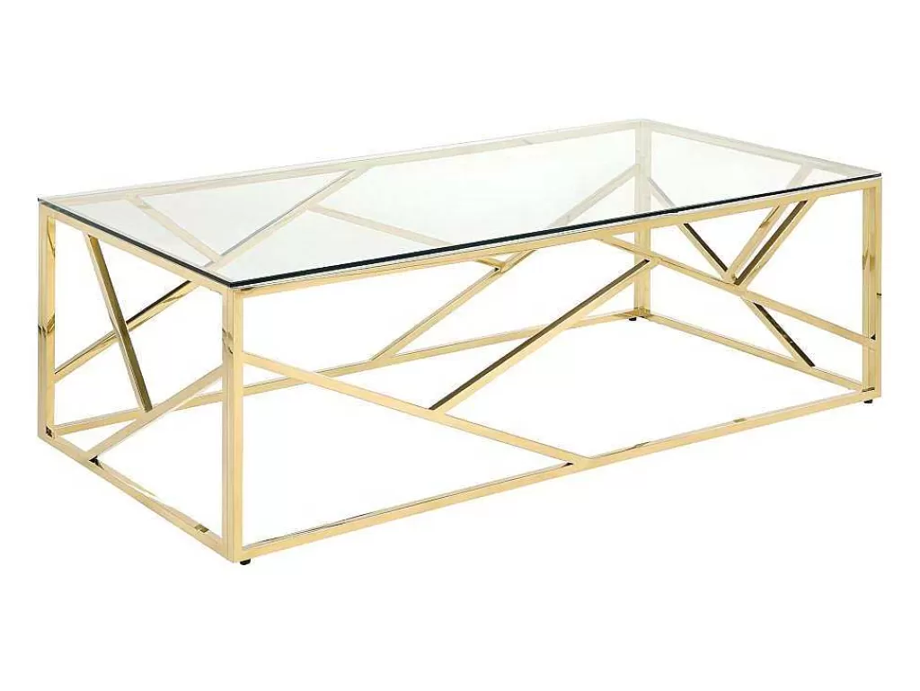 Mesa De Centro*PASCAL MORABITO Mesa De Centro Em Vidro Temperado E Aco Cromado Disponivel Em Dourado - Athena De