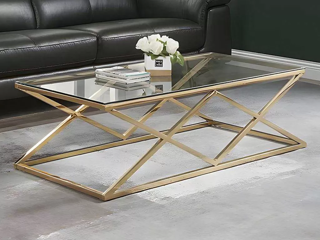 Mesa De Centro*PASCAL MORABITO Mesa De Centro Em Vidro Temperado E Aco Dourado - Charlotte De