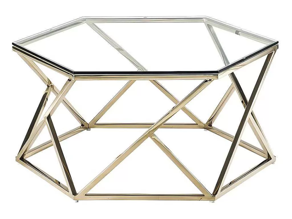 Mesa De Centro*PASCAL MORABITO Mesa De Centro Em Vidro Temperado E Aco Inoxidavel Cor Dourado - Keriane De