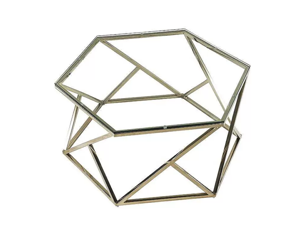 Mesa De Centro*PASCAL MORABITO Mesa De Centro Em Vidro Temperado E Aco Inoxidavel Cor Dourado - Keriane De