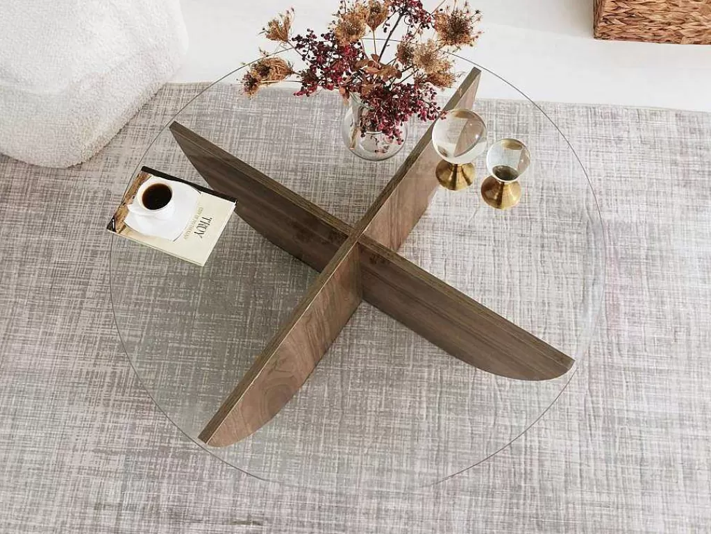 Mesa De Centro*Vente-unique Mesa De Centro Em Vidro Temperado Natural E Transparente - Aysun
