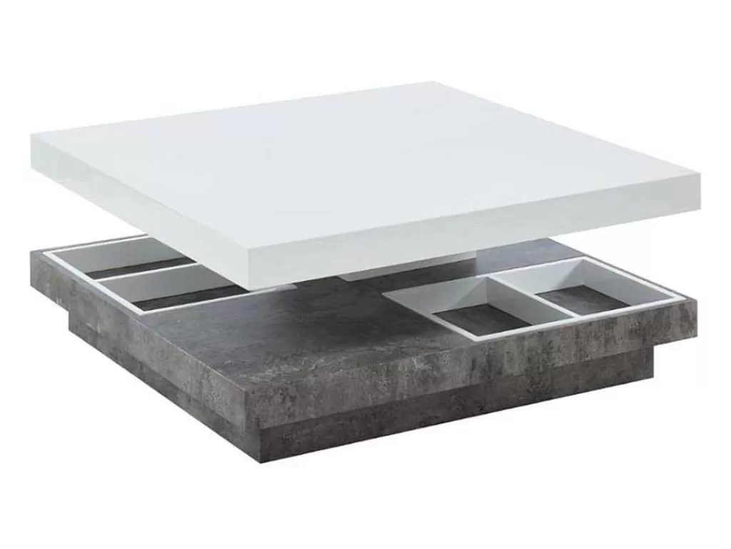 Mesa De Centro*Vente-unique Mesa De Centro Fausto - Tampo Giratorio - Mdf Lacado Branco & Betao