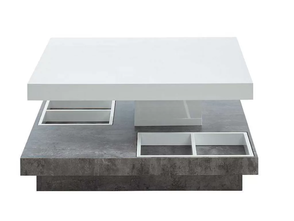 Mesa De Centro*Vente-unique Mesa De Centro Fausto - Tampo Giratorio - Mdf Lacado Branco & Betao