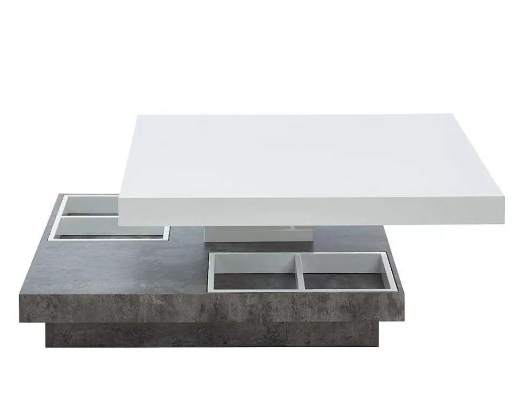 Mesa De Centro*Vente-unique Mesa De Centro Fausto - Tampo Giratorio - Mdf Lacado Branco & Betao