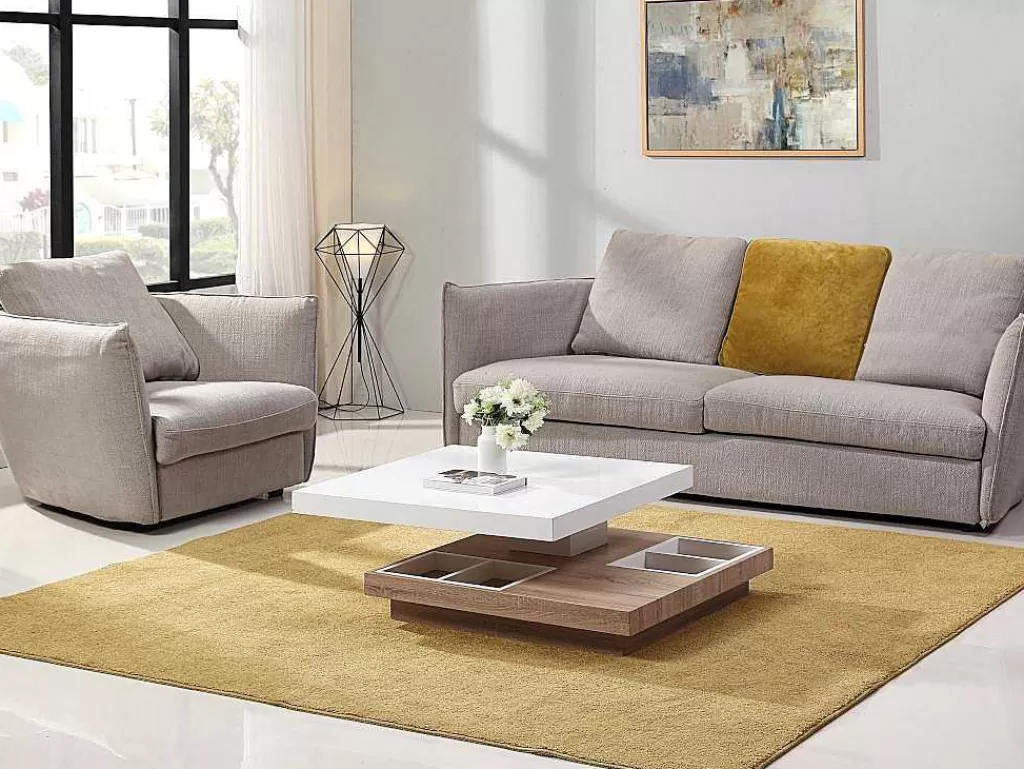 Mesa De Centro*Vente-unique Mesa De Centro Fausto - Tampo Giratorio - Mdf Lacado Branco & Betao