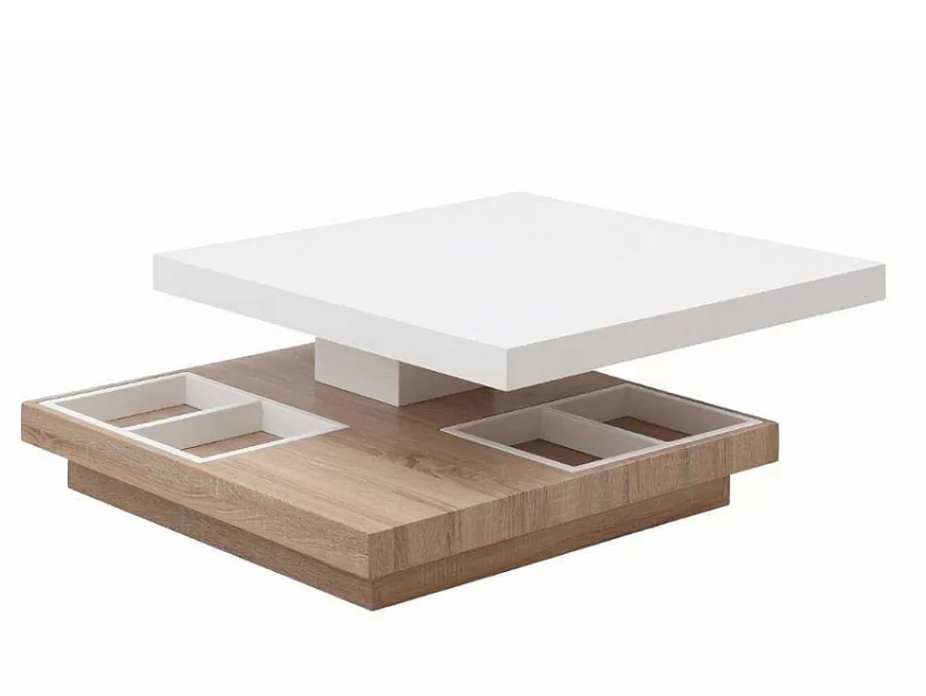 Mesa De Centro*Vente-unique Mesa De Centro Fausto - Tampo Giratorio - Mdf Lacado Branco & Betao