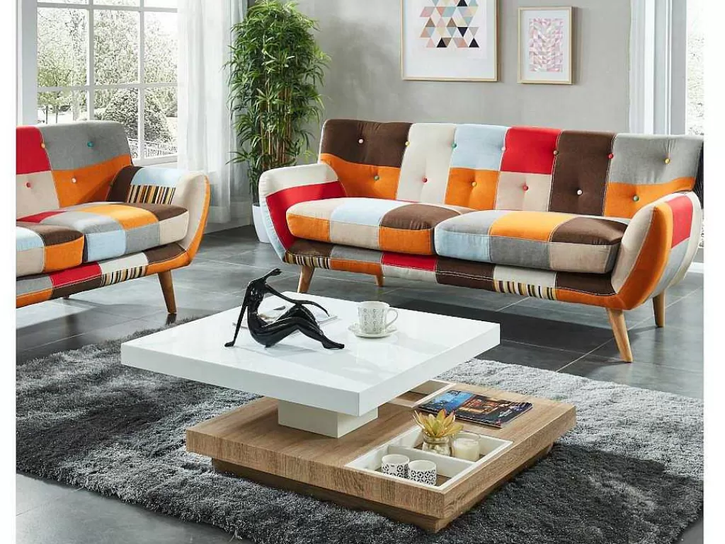 Mesa De Centro*Vente-unique Mesa De Centro Fausto - Tampo Giratorio - Mdf Lacado Branco E Carvalho