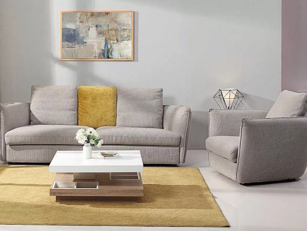 Mesa De Centro*Vente-unique Mesa De Centro Fausto - Tampo Giratorio - Mdf Lacado Branco E Carvalho