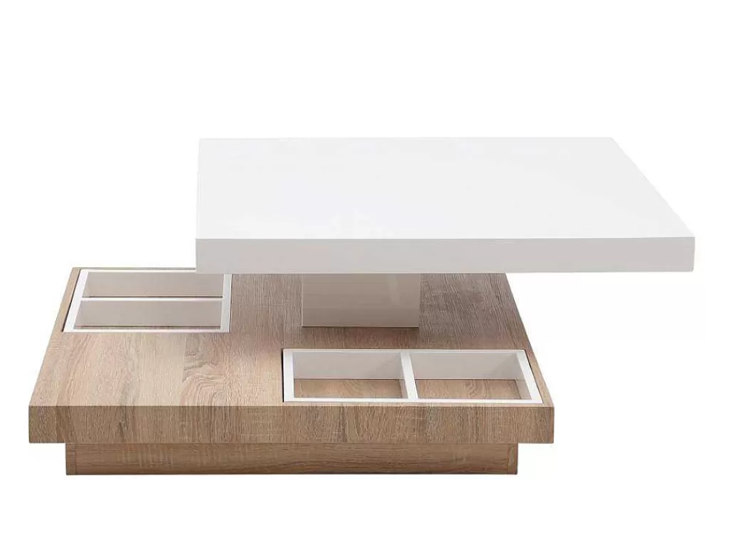 Mesa De Centro*Vente-unique Mesa De Centro Fausto - Tampo Giratorio - Mdf Lacado Branco E Carvalho