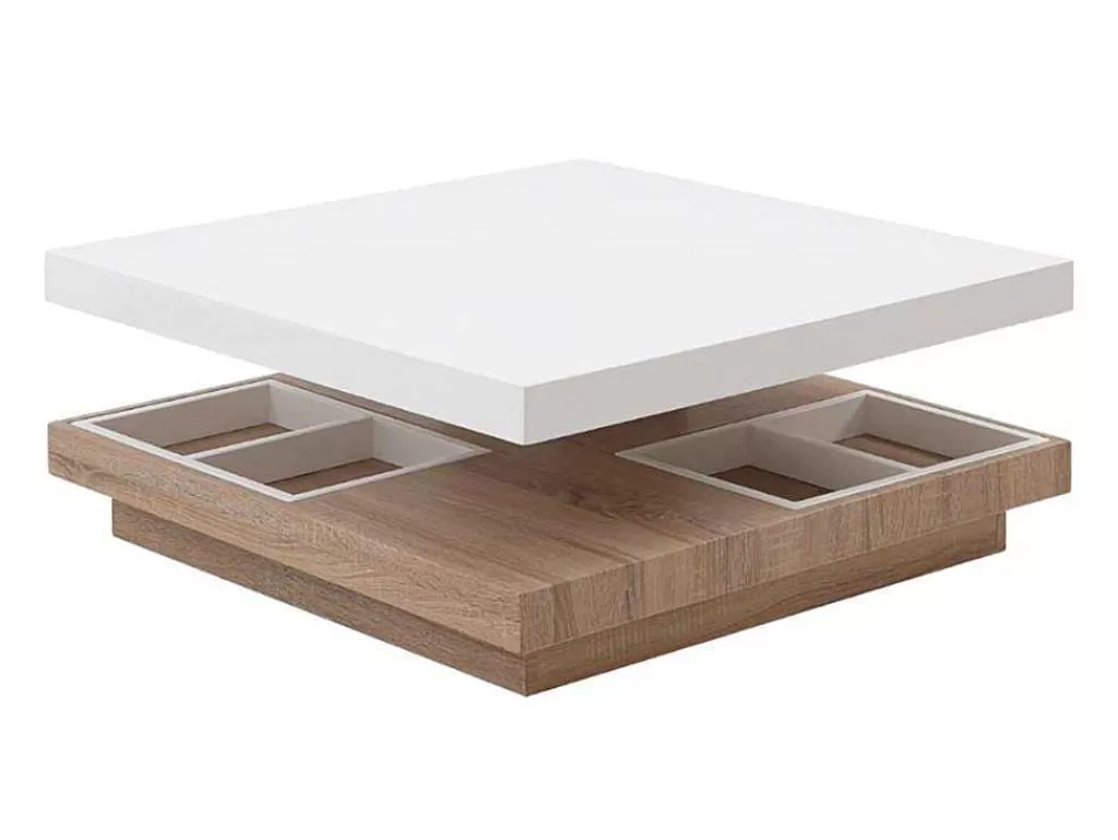 Mesa De Centro*Vente-unique Mesa De Centro Fausto - Tampo Giratorio - Mdf Lacado Branco E Carvalho