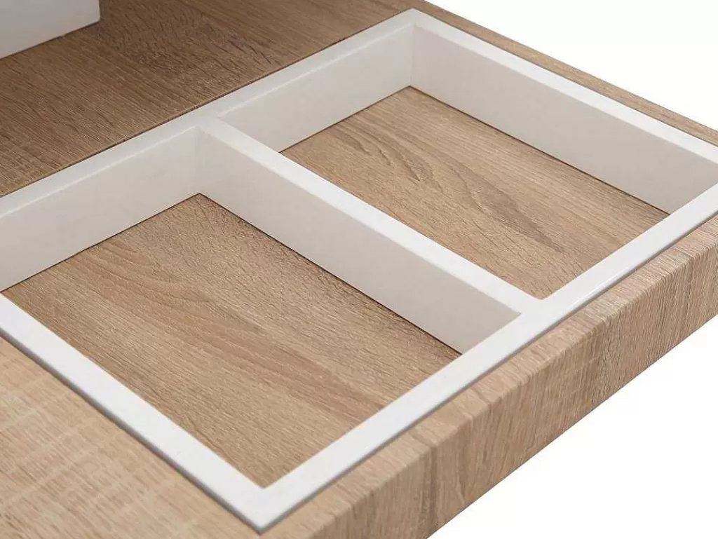 Mesa De Centro*Vente-unique Mesa De Centro Fausto - Tampo Giratorio - Mdf Lacado Branco E Carvalho