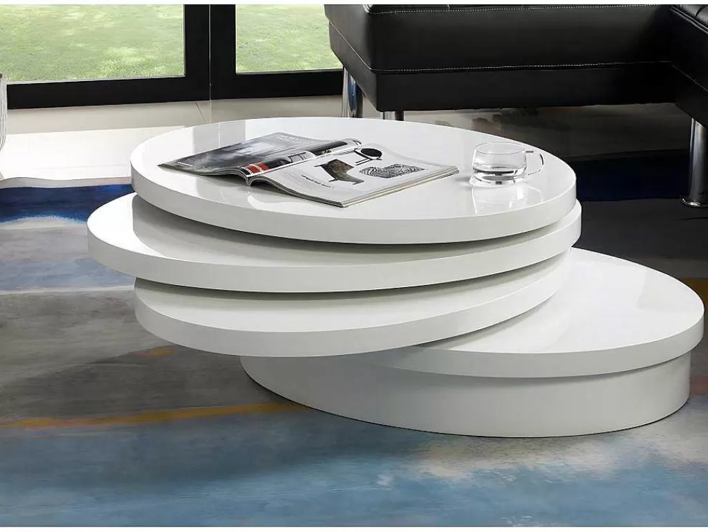 Mesa De Centro*Vente-unique Mesa De Centro Giratoria Oval - Mdf Lacado - Branco - Circus