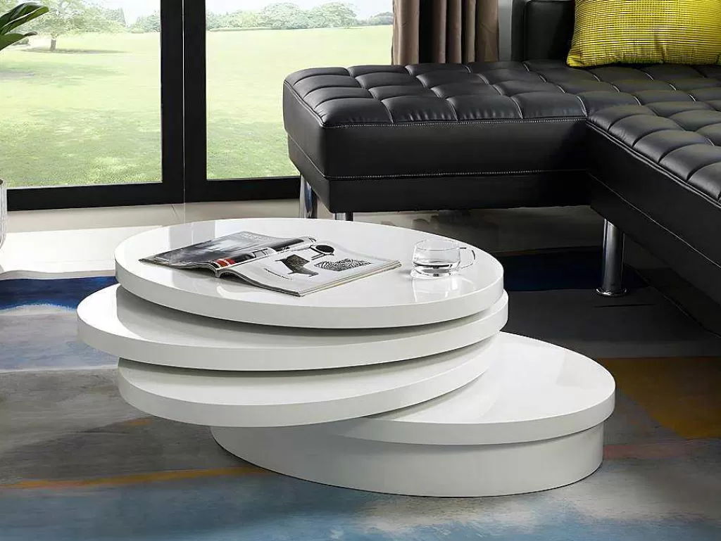 Mesa De Centro*Vente-unique Mesa De Centro Giratoria Oval - Mdf Lacado - Branco - Circus