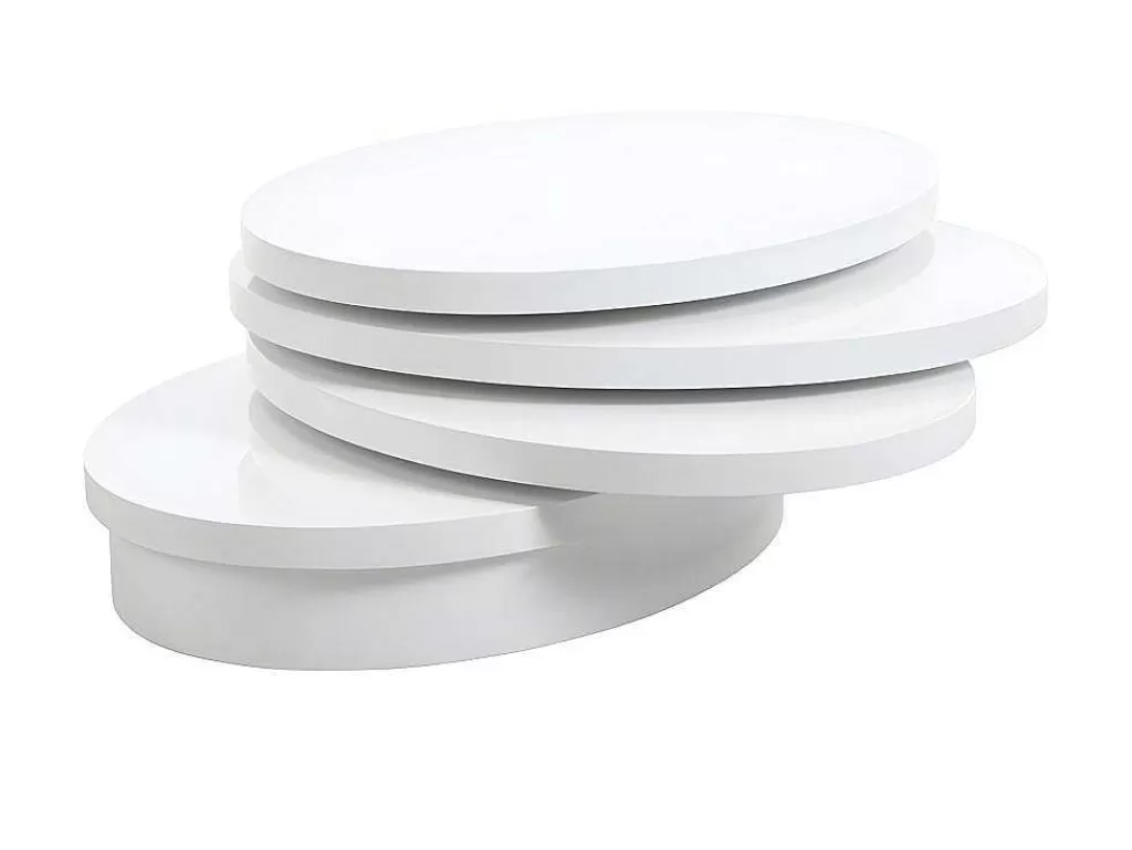 Mesa De Centro*Vente-unique Mesa De Centro Giratoria Oval - Mdf Lacado - Branco - Circus