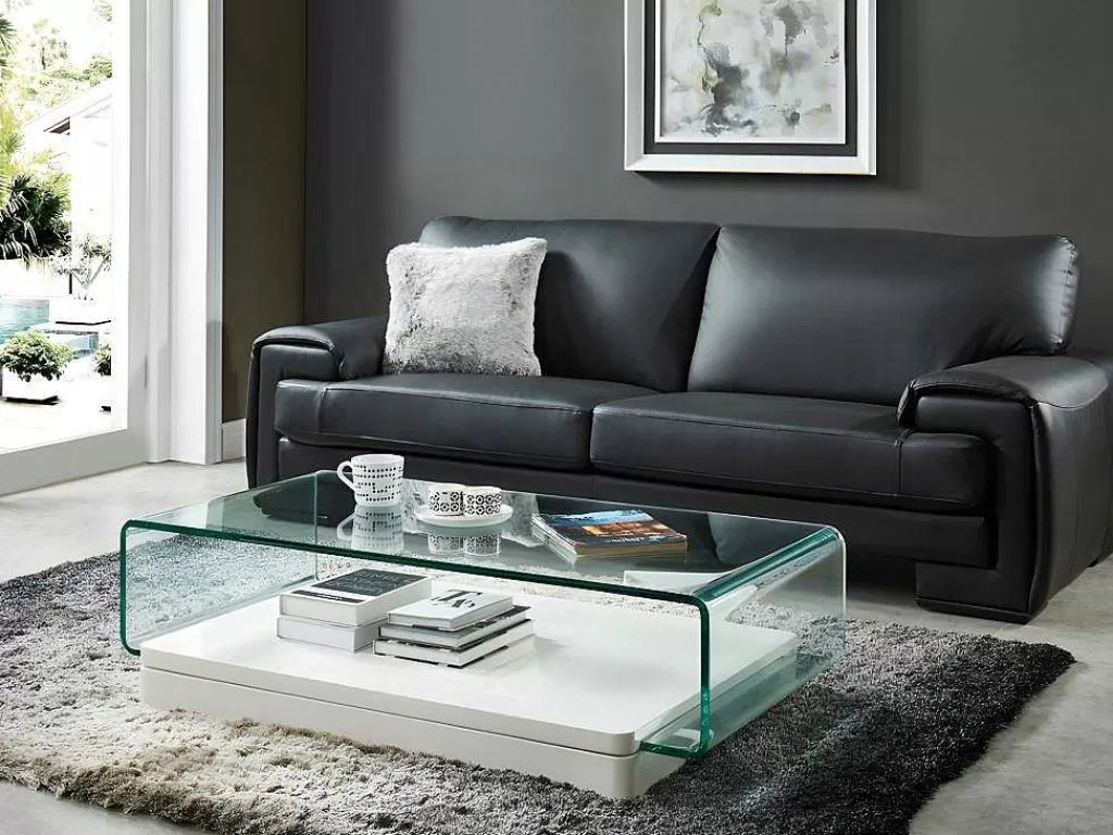 Mesa De Centro*Vente-unique Mesa De Centro Glossie - Vidro Curvado E Mdf Lacado Branco