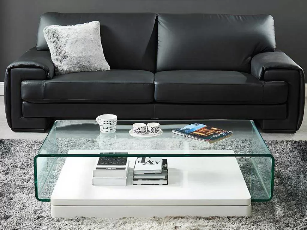 Mesa De Centro*Vente-unique Mesa De Centro Glossie - Vidro Curvado E Mdf Lacado Branco