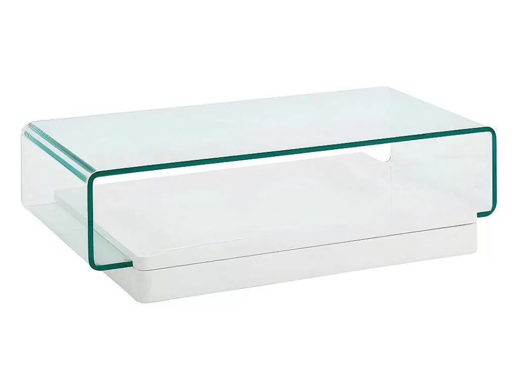 Mesa De Centro*Vente-unique Mesa De Centro Glossie - Vidro Curvado E Mdf Lacado Branco