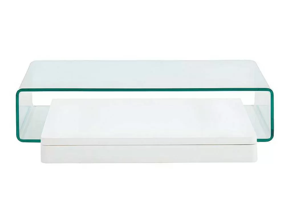 Mesa De Centro*Vente-unique Mesa De Centro Glossie - Vidro Curvado E Mdf Lacado Branco