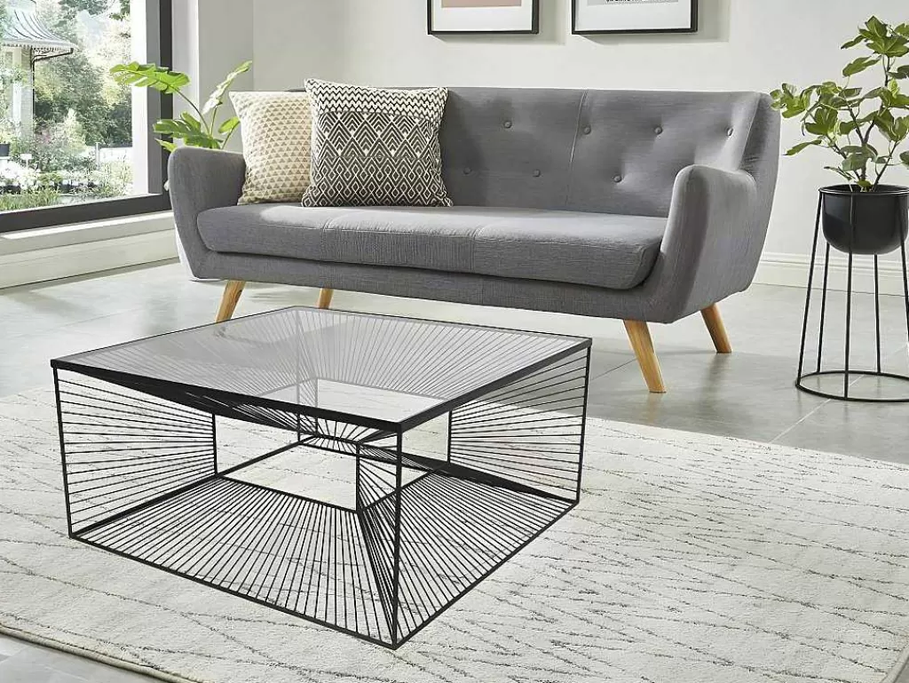 Mesa De Centro*Vente-unique Mesa De Centro Vidro E Metal Em Arame Preto - Clarence