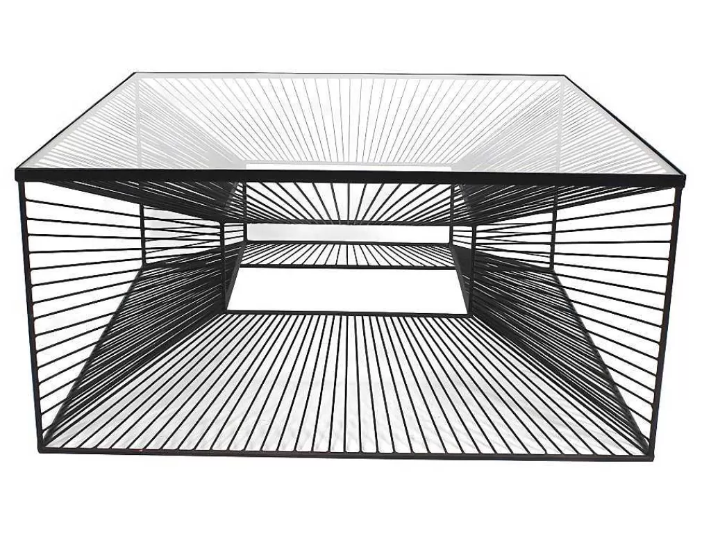 Mesa De Centro*Vente-unique Mesa De Centro Vidro E Metal Em Arame Preto - Clarence
