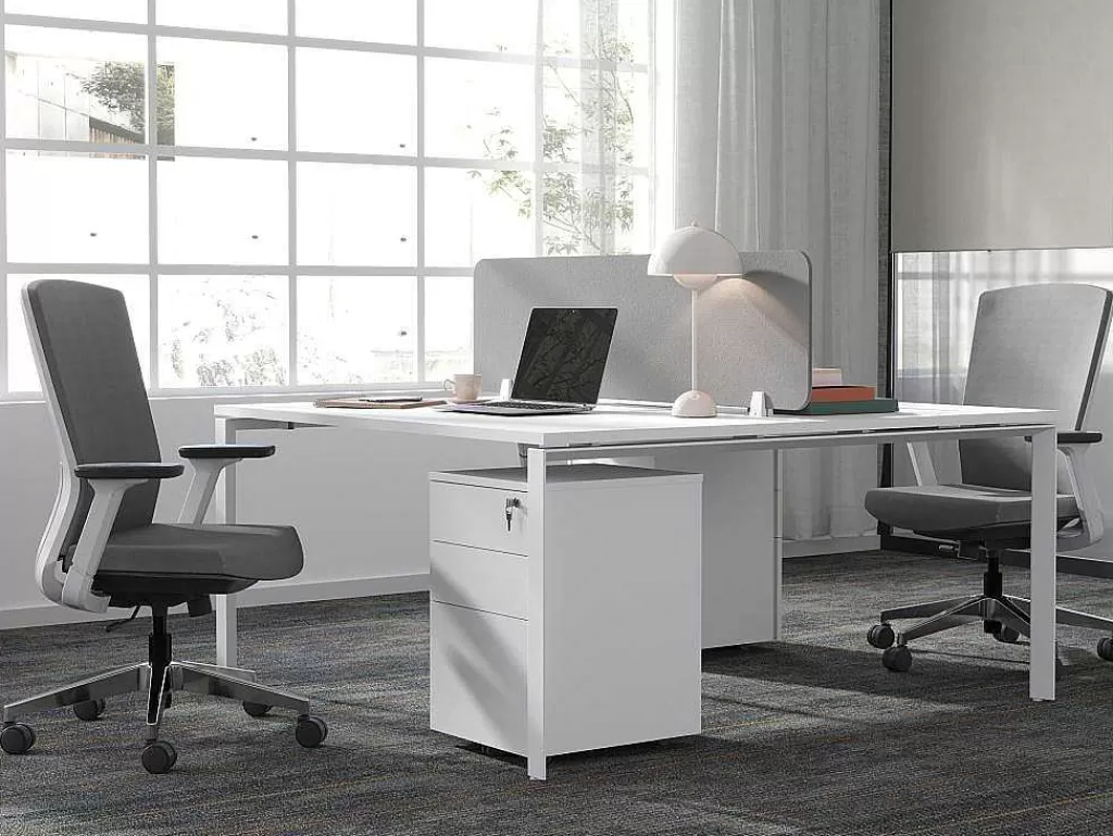Mobiliário De Escritório*Workēa Mesa De Escritório 2 Péssoas Branco C140 Cm, Com Separador - Downtown
