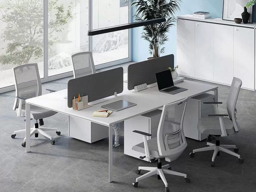 Secretária*Workēa Mesa De Escritório 4 Péssoas Branco C120 Cm, Com Separador - Downtown