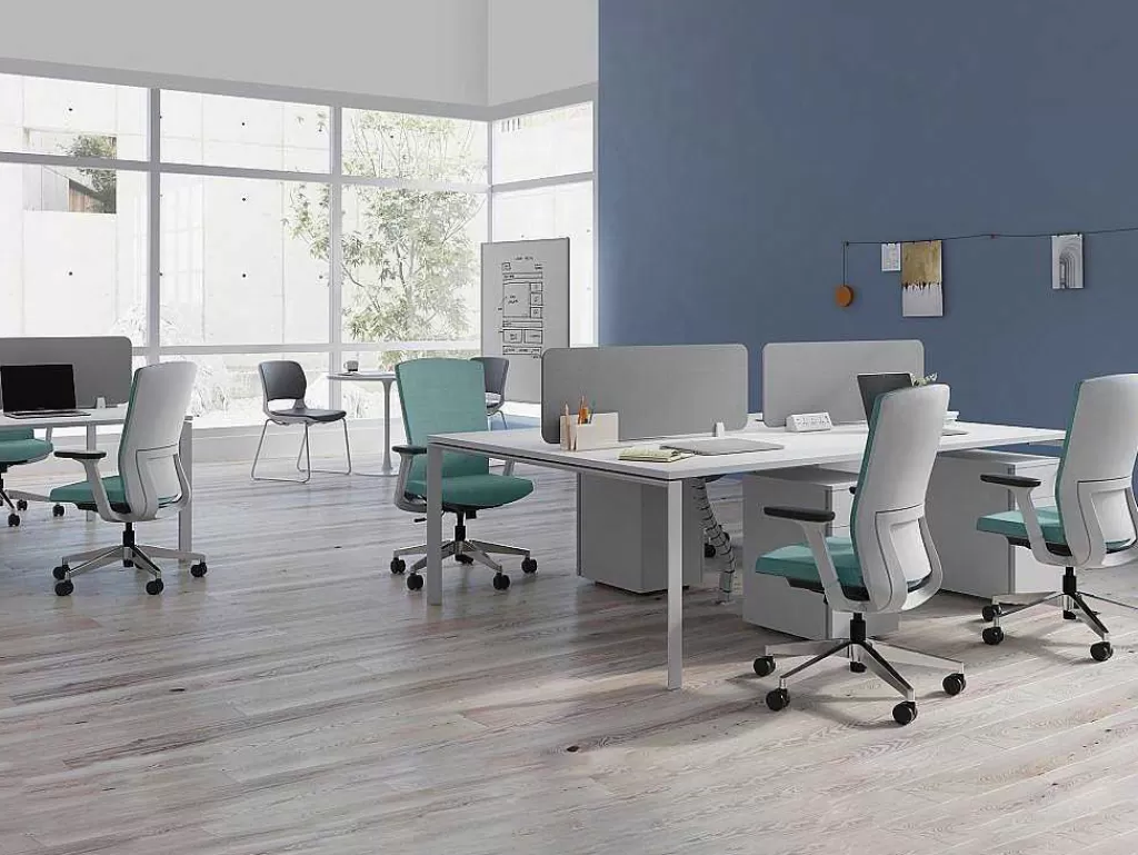 Secretária*Workēa Mesa De Escritório 4 Péssoas Branco C120 Cm, Com Separador - Downtown
