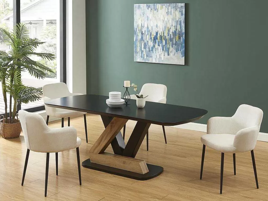 Promoções Sala*Vente-unique Mesa De Jantar 8 Lugares Em Mdf Preto E Natural Claro - Banemia